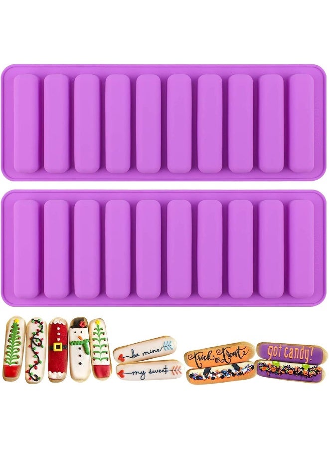 Bamutu Long Strips Silicone Mold Finger Shaped Cookie Molds 2 PCS-10 Cavity Chocolate Rectangular Cereal Bar Molds Ice Cube Tray Jelly Cake Candy Baking Tools - Image 1